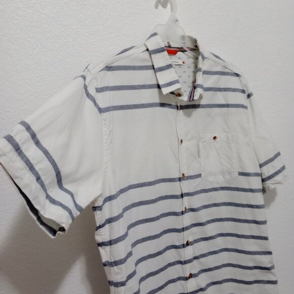 Moods Of Norway Men's White/Gray Striped Short Sleeve Button Front Shirt Size XL - Picture 6 of 7